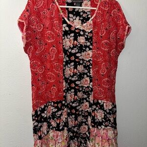Chelsea & Theodore Red and Black Floral Blouse